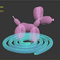 Pink Balloon Dog Standing On Blue Spiral Object With Black Background