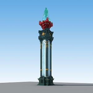 European-style pillar wrought iron lamp post 3d model