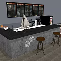 Coffee Shop Counter With Bar Stools Menu Boards Coffee Machines And Display Case