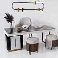 Modern Office Desk With Potted Plant Books Storage Box Chair And Hanging Lamp