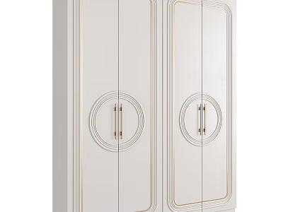 Elegant Modern White Wardrobe With Gold Metal Handles And Decorative Panel For Contemporary Bedroom Storage 3d model