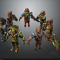 Various Fantasy Characters And Creatures In Colorful Outfits With Armor And Weapons