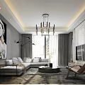 Modern Floor Lamp In Stylish Living Room With White Sofa Gray Carpet And Green Plants