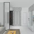 Modern Interior Partition Design With Gray Panel And Orange Lighting Niche