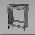 Vintage Blue Side Table With Worn Paint Open Frame And Distressed Wooden Legs