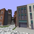 Traditional Chinese Commercial Street With Red Brick Buildings Stone Pavement And Tea House Sign
