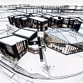 Modern Architectural Design Sketch Featuring Building Complex With Glass Roof And Snowy Ground