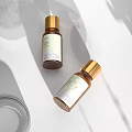 Luxury Perfume Cosmetic Bottles With Golden Caps And White Labels On Minimalist White Background