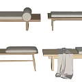 Japanese-style log bed end stool log bed end stool combination 3d model