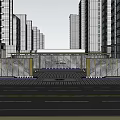 Modern Entrance Gate With Stone Clad Design Amidst Tall Urban Buildings