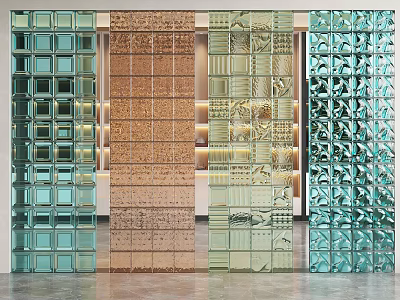 Colored Glass Partition Interior Design With Transparent Square And Textured Panels 3d model