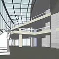 Modern Cultural Center Interior With Glass Curtain Walls Spiral Staircase And Open Layout