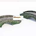Two Traditional Moss Covered Stone Arch Landscape Bridges With Curved Design
