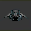 Futuristic Teal And Gray Sci Fi Equipment With Circular Rings And Mechanical Arms