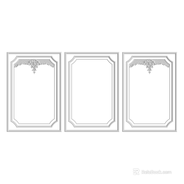 Three Architectural Decorative Frame Components With Ornate Carvings And Simple Borders Design 3d model 