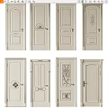 White Hinged Doors Featuring Various Carved Details and Decorative Panel Designs 3d model