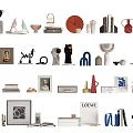 Modern Decorative Ornament Set With Sculptures Vases Frames Books And Clocks