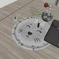 Living Room Decor With Round Gray Area Rug Featuring Cat Face Design