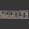 Miniature Street Scene Model With Green Walls Red Doors And Snowy Base