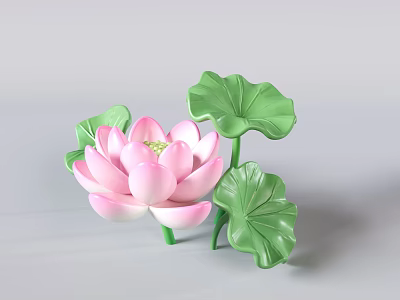 Art Installation Centered On Pink Lotus Flower With Surrounding Green Lotus Leaves 3d model