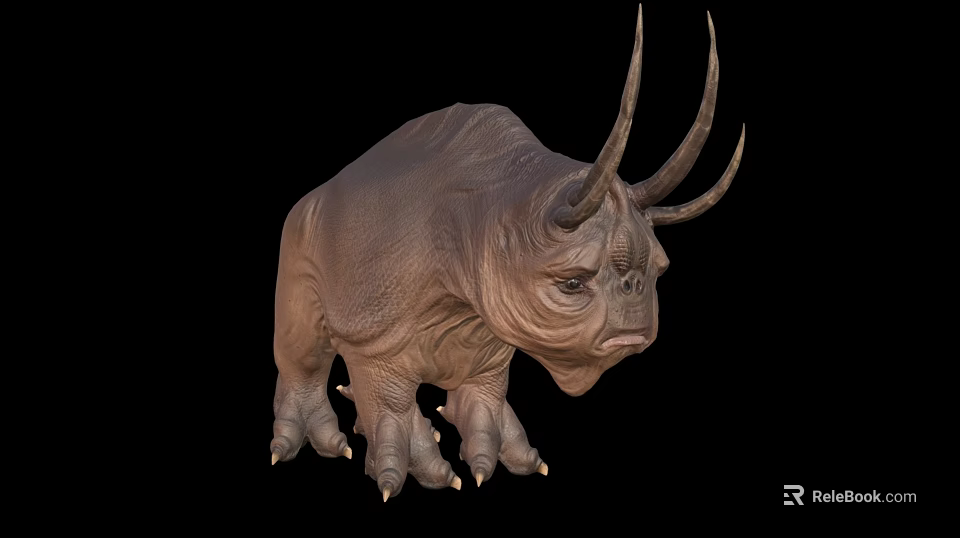 Mythical Fantasy Beast With Multiple Long Horns And Rough Brown Skin 3d model 