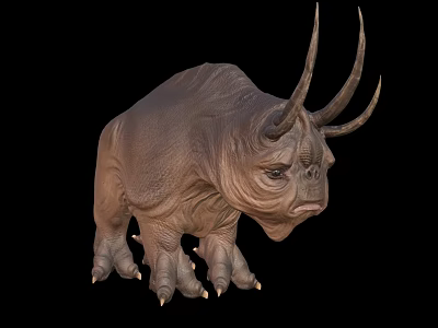 Mythical Fantasy Beast With Multiple Long Horns And Rough Brown Skin 3d model