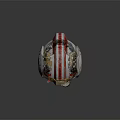 Red And White Striped Helmet With Yellow Goggles And Emblem Accents