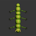 Green Caterpillar Plush Toy With Segmented Body Yellow Stripes Horns And Big Eyes