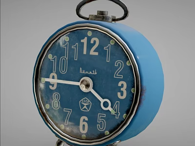 Vintage Blue El Nasr Alarm Clock With Round Dial And Classic Metal Case Design 3d model