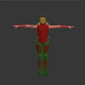 Character In Red Tactical Costume With Arms Outstretched On Gray Background