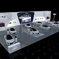 Audi Exhibition Booth With Multiple White Cars And Large Screen 3d model