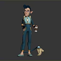 Game and Movie Character in Blue Outfit Holding a Cup with a Tail