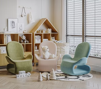 Modern Cream Children's Chair Casual Fabric Chair Children's Toy Storage Cabinet Rack Children's Stool Toy Decorative Ornaments 3d model