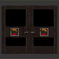 Rustic Brown Double Door With Mesh Panels And EXIT Signs Design