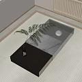 Modern Coffee Table With Black Base Transparent Glass Top Green Plant And Glass Vase