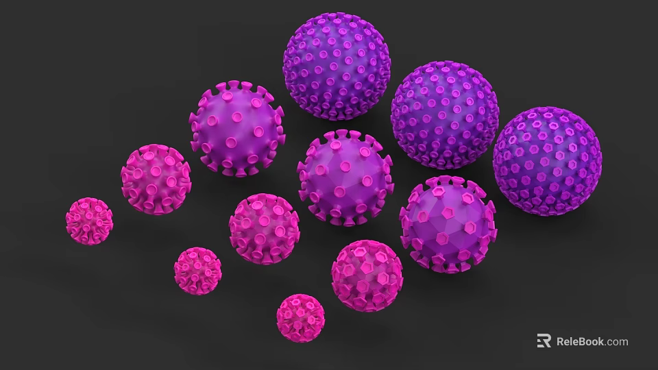 Plant Painting Artwork With Purple Pink Elements In Different Sizes On Dark Background 3d model 