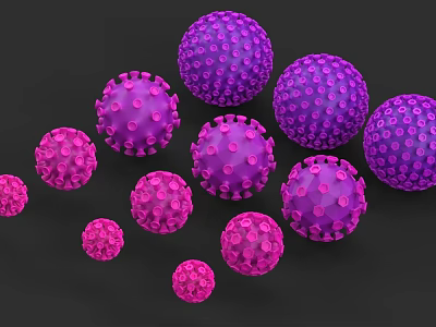 Plant Painting Artwork With Purple Pink Elements In Different Sizes On Dark Background 3d model