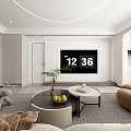 Modern Living Dining Room Interior With Sofa Coffee Table TV Plants And Circular Ceiling