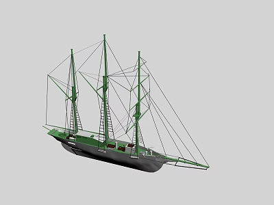 3D Model Of Traditional Sailing Ship With Masts 3d model