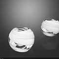 White Spherical Floor Lamps With Modern Textured Design Illuminated On Black Surface