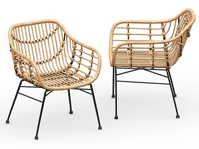 Woven Rattan Single Chair With Black Metal Legs And Modern Design 3d model