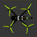Black Quadcopter Drone With Green Propellers And Camera Module On Lightweight Frame 3d model
