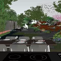 Traditional Garden Landscape Featuring Cherry Blossom Tree Red Maple Stone Path And Green Grass