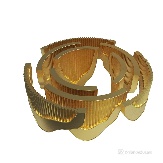 Golden Shiny 3D Abstract Sculpture With Intricate Spiral Layered Design 3d model 