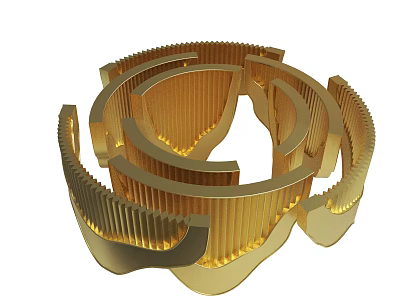 Golden Shiny 3D Abstract Sculpture With Intricate Spiral Layered Design 3d model