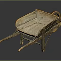 Old Vintage Wooden Wheelbarrow With Rustic Wooden Structure And Wooden Wheel Design