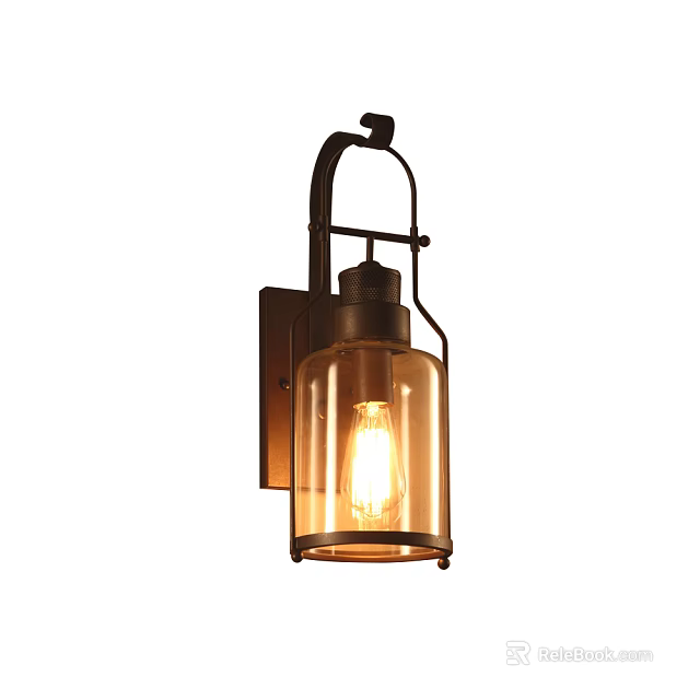 Vintage Wall Sconce with Metal Frame and Glass Shade Emitting Warm Light 3d model 