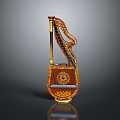 Elegant Classical Harp Decorative Household Item With Golden Accents And Carved Design
