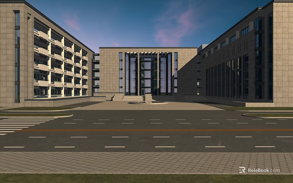 Modern Building Complex With Spacious Plaza Symmetric Architecture And Glass Entrance 3d model 
