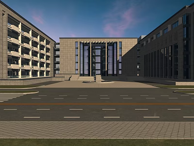 Modern Building Complex With Spacious Plaza Symmetric Architecture And Glass Entrance 3d model